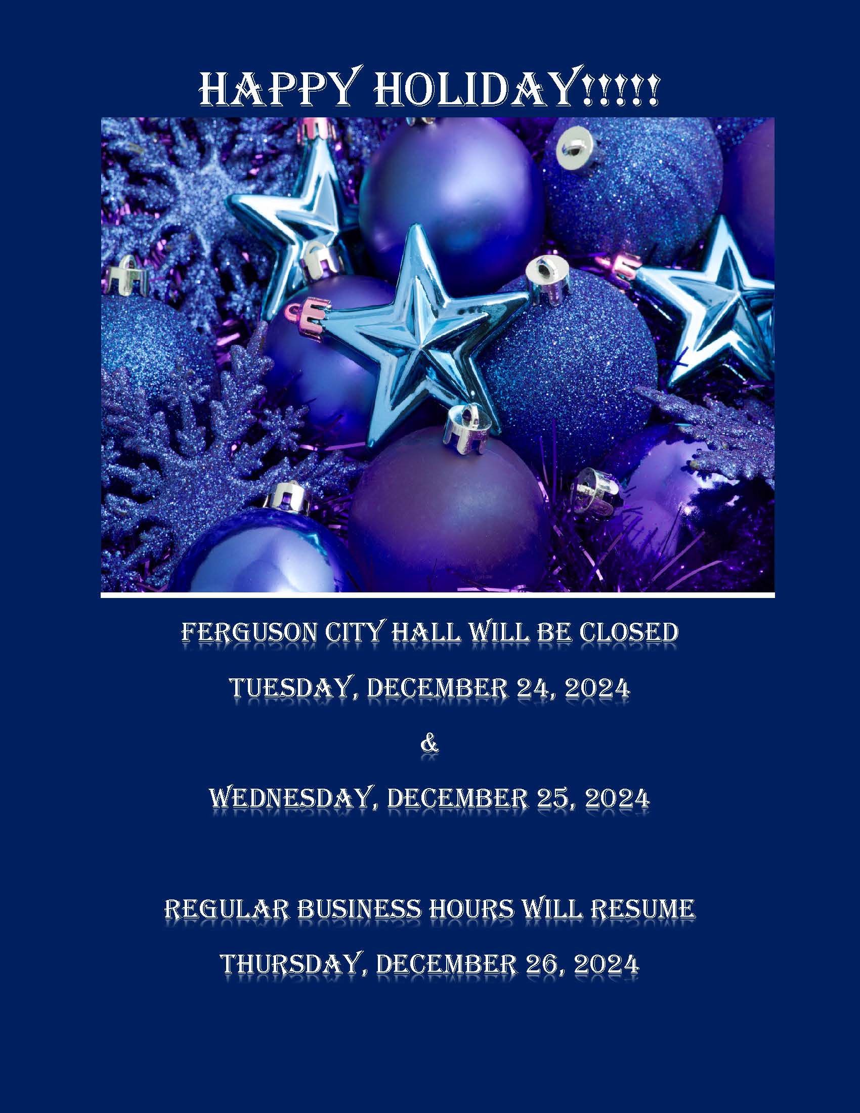 CITY HALL WILL BE CLOSED CHRISTMAS-2024